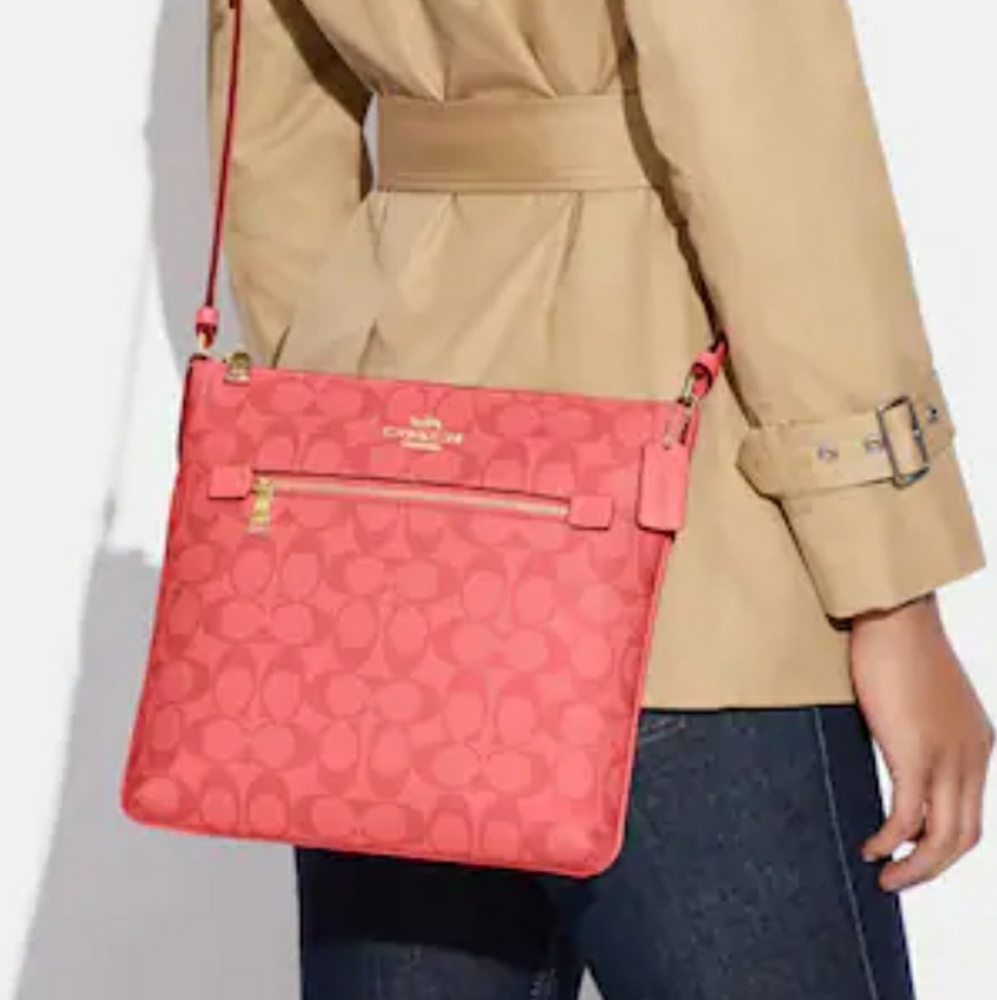 Coach Rowan File Bag Signature Canvas Pink Lemonade